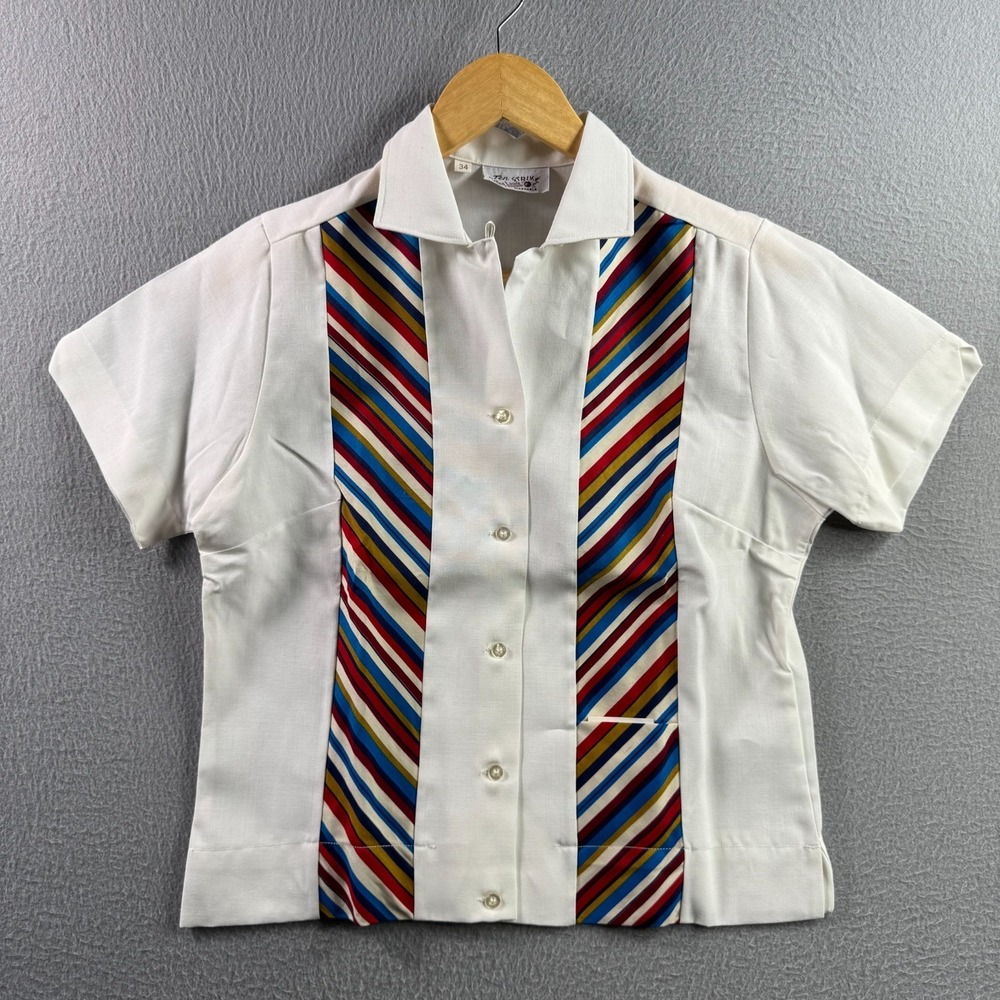 Vintage King Louie Bowling Shirt Womens 34 Loop Collar Camp Rayon 60s